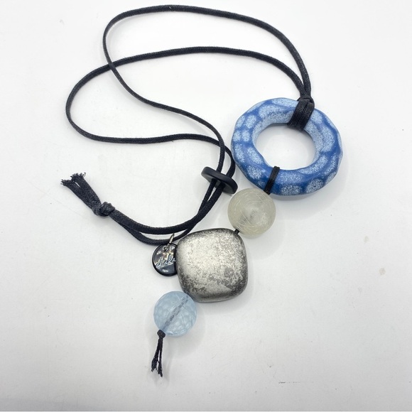 ALISHA D Blue & Gray Chunky Bead s Necklace Made In Italy - Picture 2 of 7